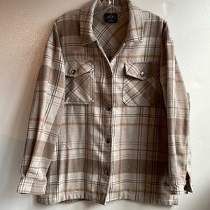HFX heavy weight flannel snap front plaid two pocket oversized shacket medium